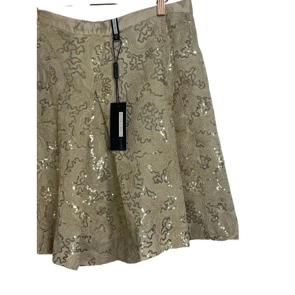 NWT Anthropologie Plenty by‎ Tracy Reese Sequin Overlap Mini Skirt in Gold SZ 14